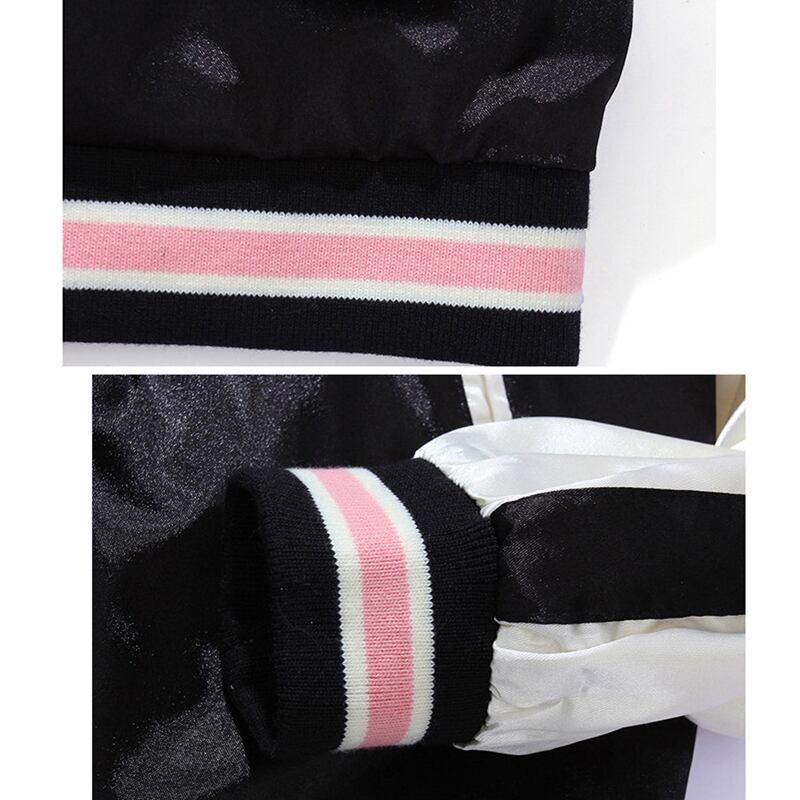 花刺繍スタジャン ジャケット 両面着れる服 チャイナ風服 SS S M L LL 男女兼用 カップル服 ピンク+黒 - ChinChic