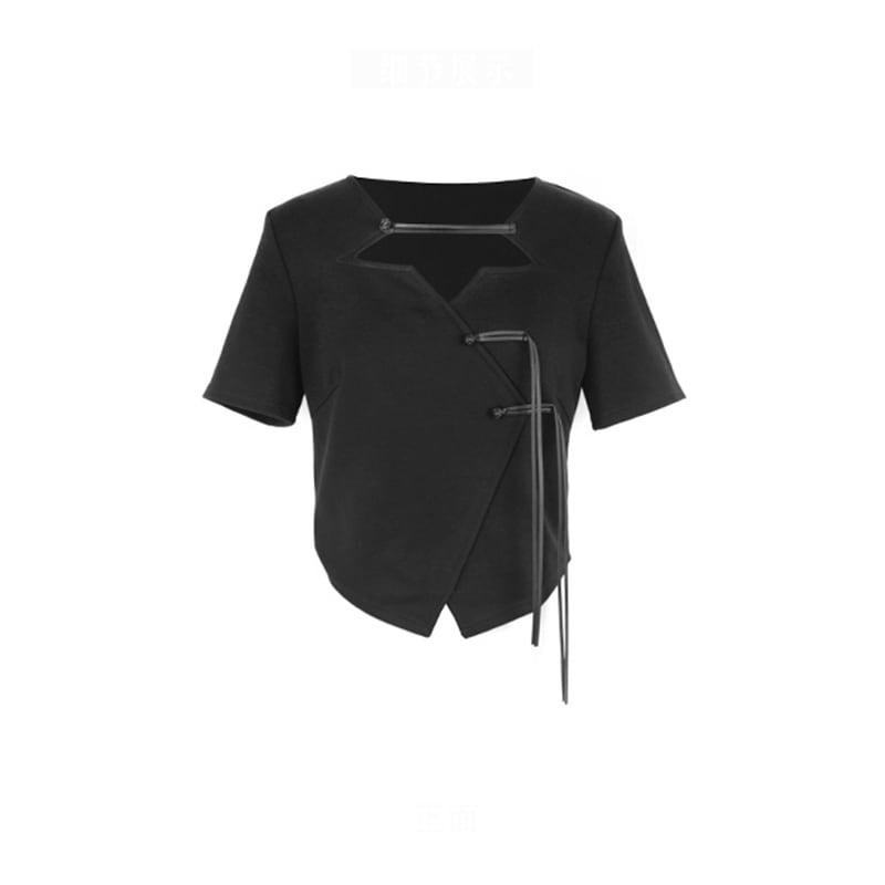 【大青龍肆シリーズ】★チャイナ風トップス★ Tシャツ デザイン性有り 着痩せ セクシー オリジナル ブラック 黒 - ChinChic