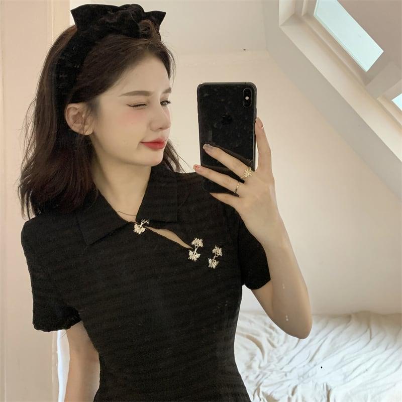【TAOSHANGシリーズ】★チャイナ風ワンピース★ 大きいサイズ ブラック 黒い デート 通勤 着痩せ 普段着 - ChinChic