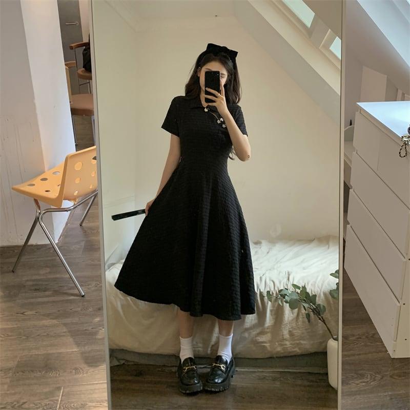 【TAOSHANGシリーズ】★チャイナ風ワンピース★ 大きいサイズ ブラック 黒い デート 通勤 着痩せ 普段着 - ChinChic
