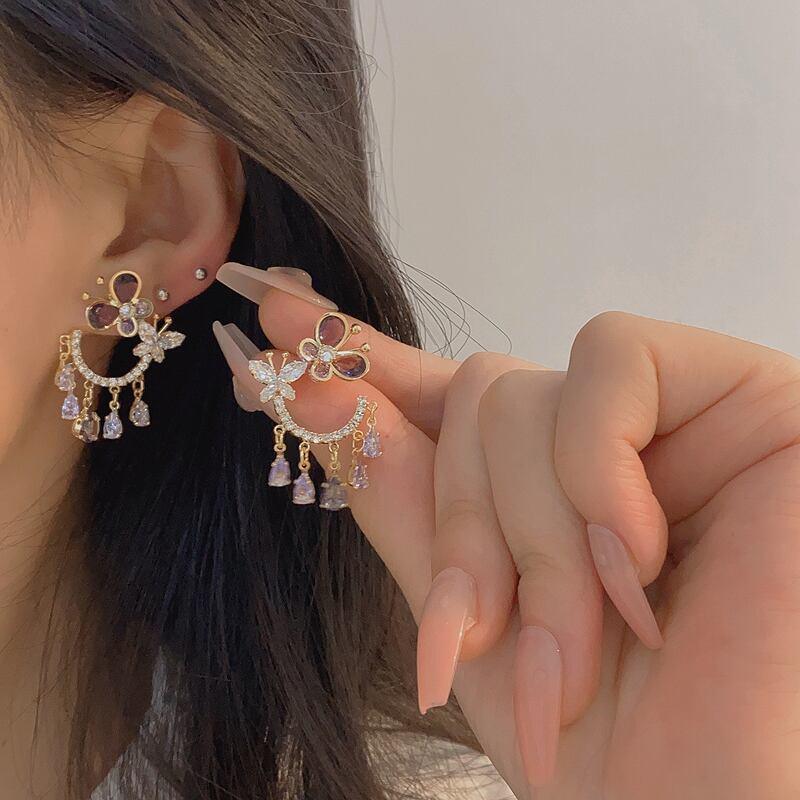 【TAOXIシリーズ】★耳飾り★ ペア ピアス レディースアクセサリー パープル デート パーティー 気質アップ - ChinChic