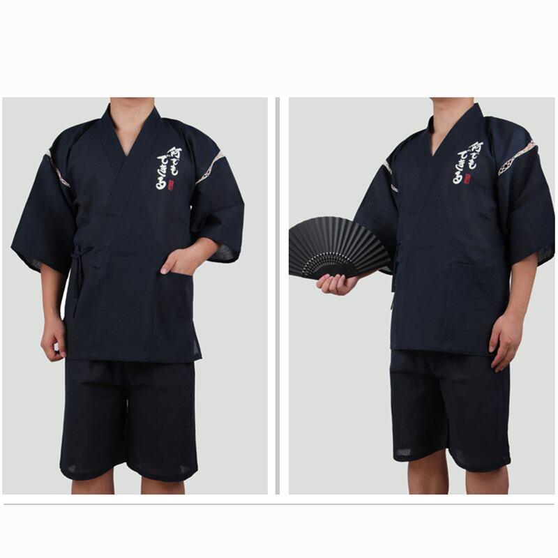 【TEKUシリーズ】★セットアップ★ 2COLOR トップス+短パン 男女兼用 メンズ 甚平 じんべい 花火大会 お祭り ブラック ダークブルー - ChinChic
