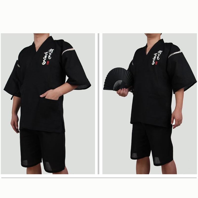 【TEKUシリーズ】★セットアップ★ 2COLOR トップス+短パン 男女兼用 メンズ 甚平 じんべい 花火大会 お祭り ブラック ダークブルー - ChinChic