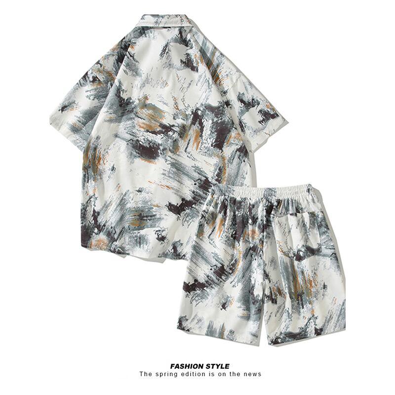 【TIANYIシリーズ】★セットアップ★ シャツ+短パン 3COLOR 男女兼用 メンズ 大きいサイズ 油絵風 - ChinChic