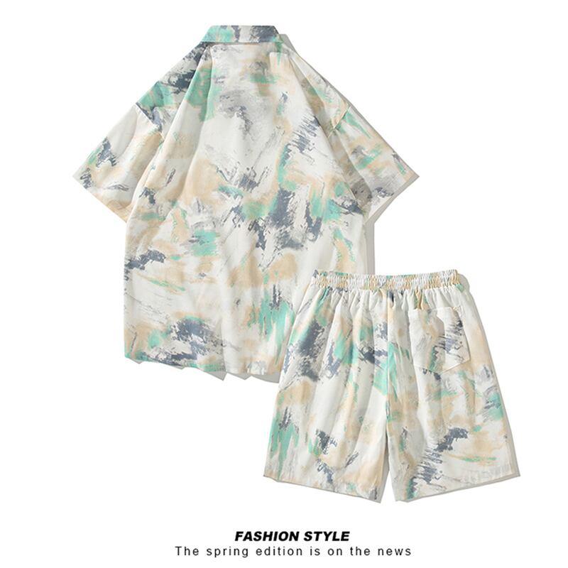 【TIANYIシリーズ】★セットアップ★ シャツ+短パン 3COLOR 男女兼用 メンズ 大きいサイズ 油絵風 - ChinChic