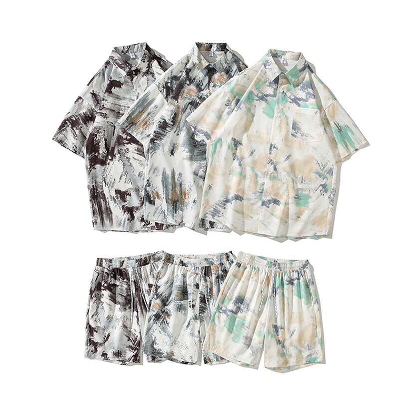 【TIANYIシリーズ】★セットアップ★ シャツ+短パン 3COLOR 男女兼用 メンズ 大きいサイズ 油絵風 - ChinChic