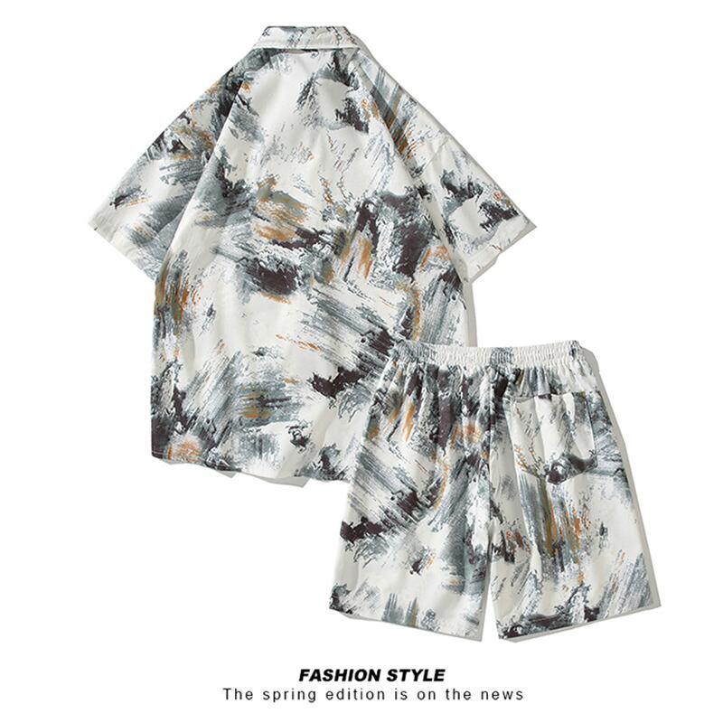 【TIANYIシリーズ】★セットアップ★ シャツ+短パン 3COLOR 男女兼用 メンズ 大きいサイズ 油絵風 - ChinChic