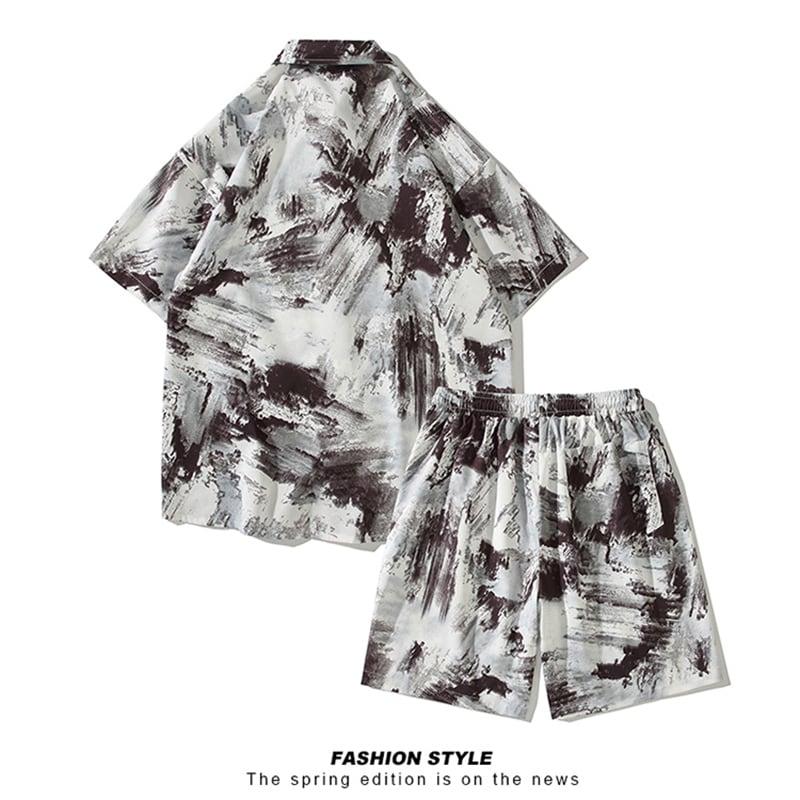 【TIANYIシリーズ】★セットアップ★ シャツ+短パン 3COLOR 男女兼用 メンズ 大きいサイズ 油絵風 - ChinChic