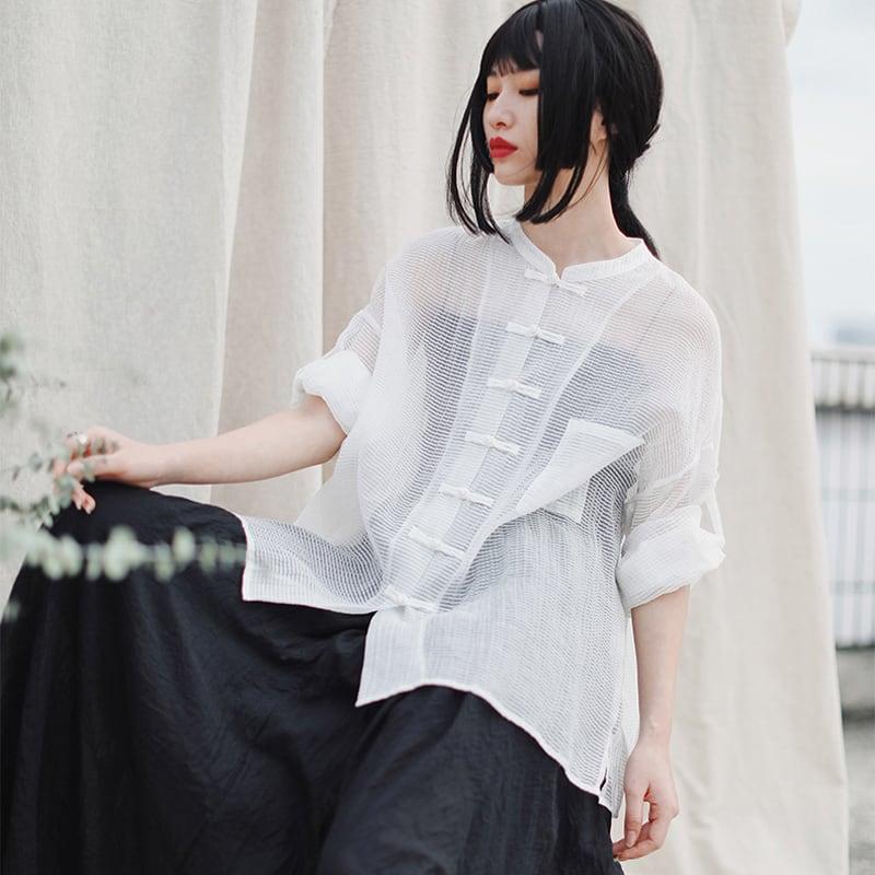 【大青龍肆シリーズ】★チャイナ風トップス★ UVカット チャイナ風服 黒 ブラック グリーン 緑 ホワイト 白 合わせやすい - ChinChic