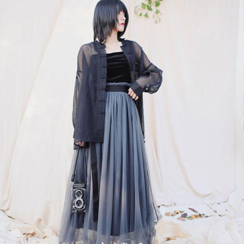 【大青龍肆シリーズ】★チャイナ風トップス★ UVカット チャイナ風服 黒 ブラック グリーン 緑 ホワイト 白 合わせやすい - ChinChic