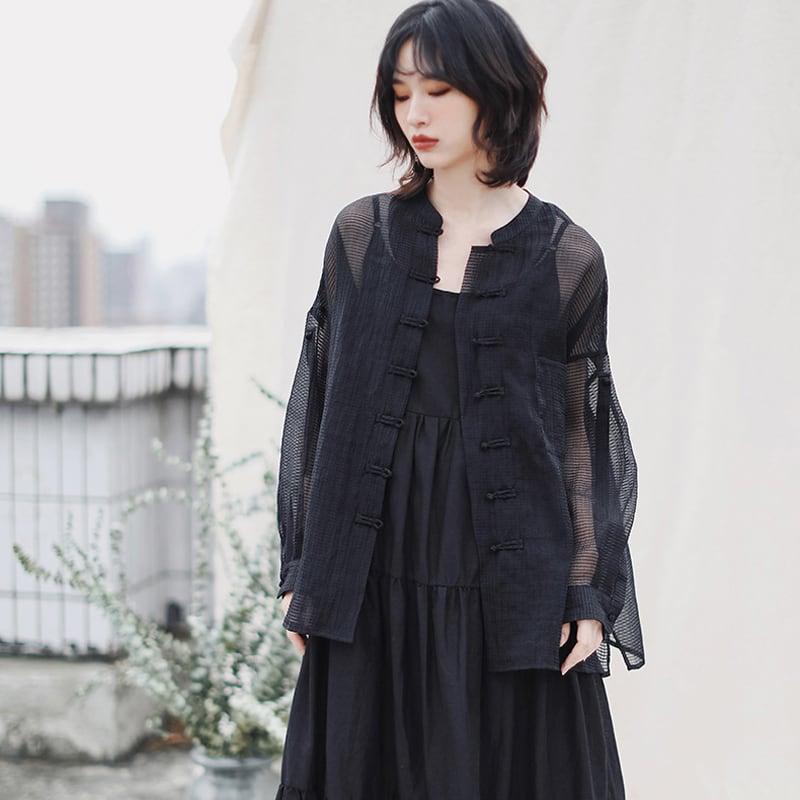 【大青龍肆シリーズ】★チャイナ風トップス★ UVカット チャイナ風服 黒 ブラック グリーン 緑 ホワイト 白 合わせやすい - ChinChic