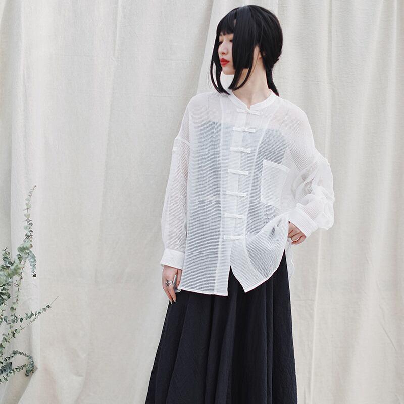 【大青龍肆シリーズ】★チャイナ風トップス★ UVカット チャイナ風服 黒 ブラック グリーン 緑 ホワイト 白 合わせやすい - ChinChic