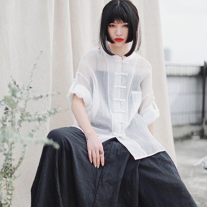 【大青龍肆シリーズ】★チャイナ風トップス★ UVカット チャイナ風服 黒 ブラック グリーン 緑 ホワイト 白 合わせやすい - ChinChic