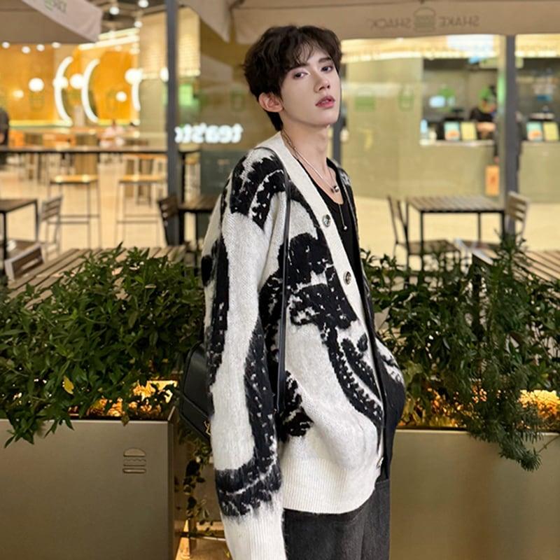 【入画シリーズ】★チャイナ風セーター★ カーディガン アウター Vネック 男女兼用 メンズ 絞り染め - ChinChic