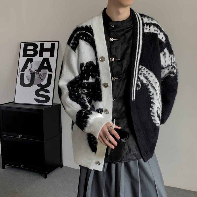 【入画シリーズ】★チャイナ風セーター★ カーディガン アウター Vネック 男女兼用 メンズ 絞り染め - ChinChic