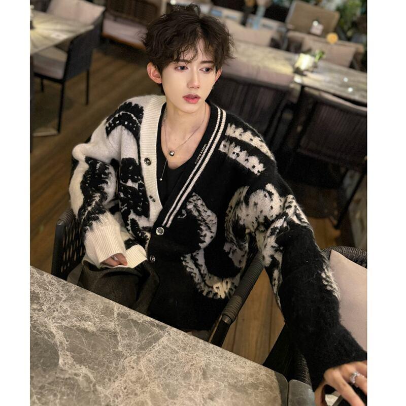 【入画シリーズ】★チャイナ風セーター★ カーディガン アウター Vネック 男女兼用 メンズ 絞り染め - ChinChic
