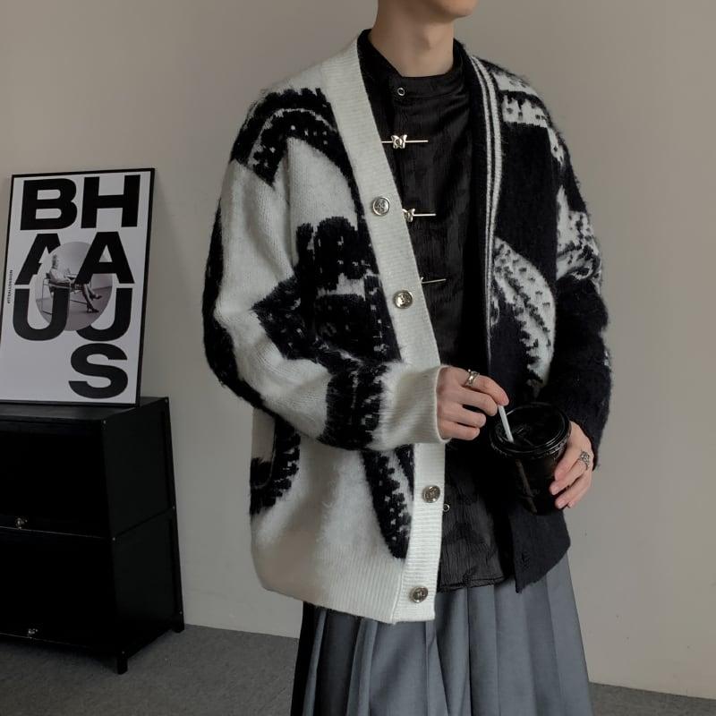 【入画シリーズ】★チャイナ風セーター★ カーディガン アウター Vネック 男女兼用 メンズ 絞り染め - ChinChic
