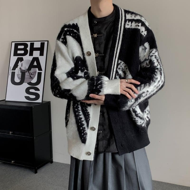 【入画シリーズ】★チャイナ風セーター★ カーディガン アウター Vネック 男女兼用 メンズ 絞り染め - ChinChic