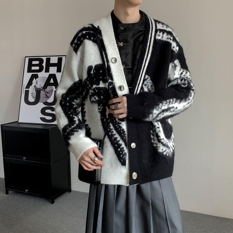 【入画シリーズ】★チャイナ風セーター★ カーディガン アウター Vネック 男女兼用 メンズ 絞り染め - ChinChic