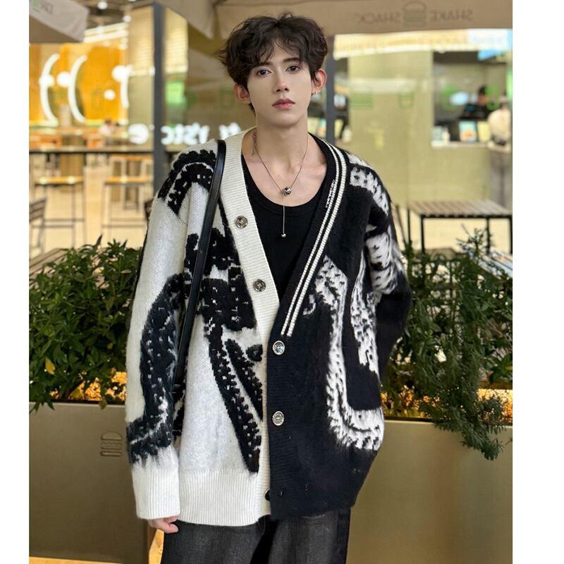【入画シリーズ】★チャイナ風セーター★ カーディガン アウター Vネック 男女兼用 メンズ 絞り染め - ChinChic