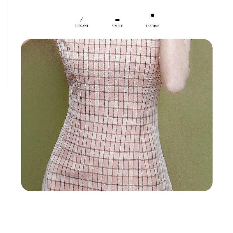 【XIANGSHUシリーズ】★チェック柄チャイナドレス★ ショート丈 ワンピース マーメイドライン ピンク - ChinChic