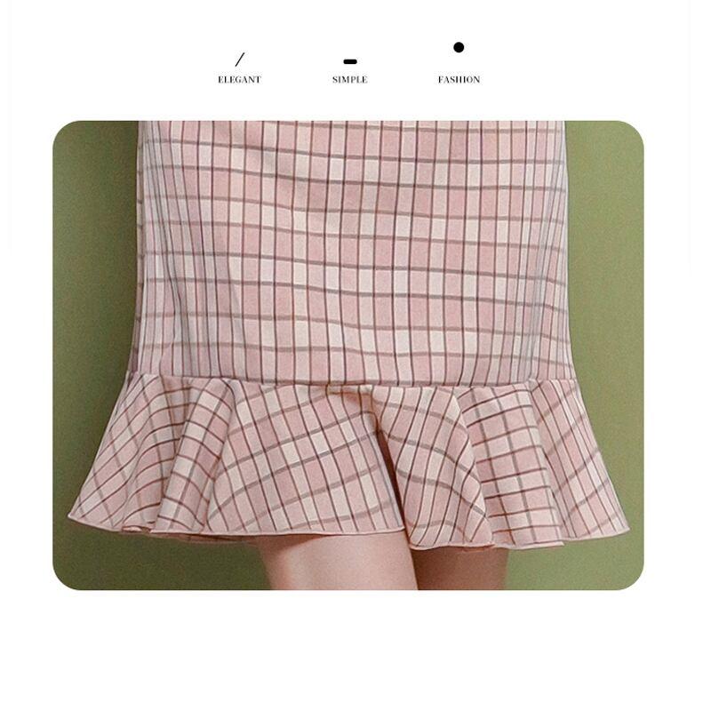 【XIANGSHUシリーズ】★チェック柄チャイナドレス★ ショート丈 ワンピース マーメイドライン ピンク - ChinChic