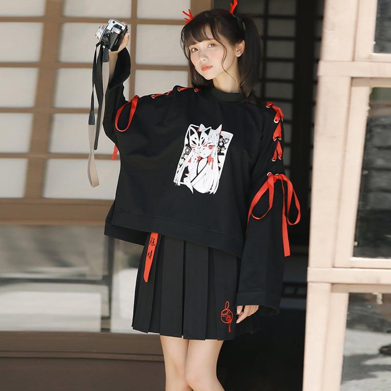 【XIAOLIANGシリーズ】★セットアップ 単品注文★チャイナ風トップスORスカート 改良漢服 S M L ブラック 黒い 可愛い - ChinChic