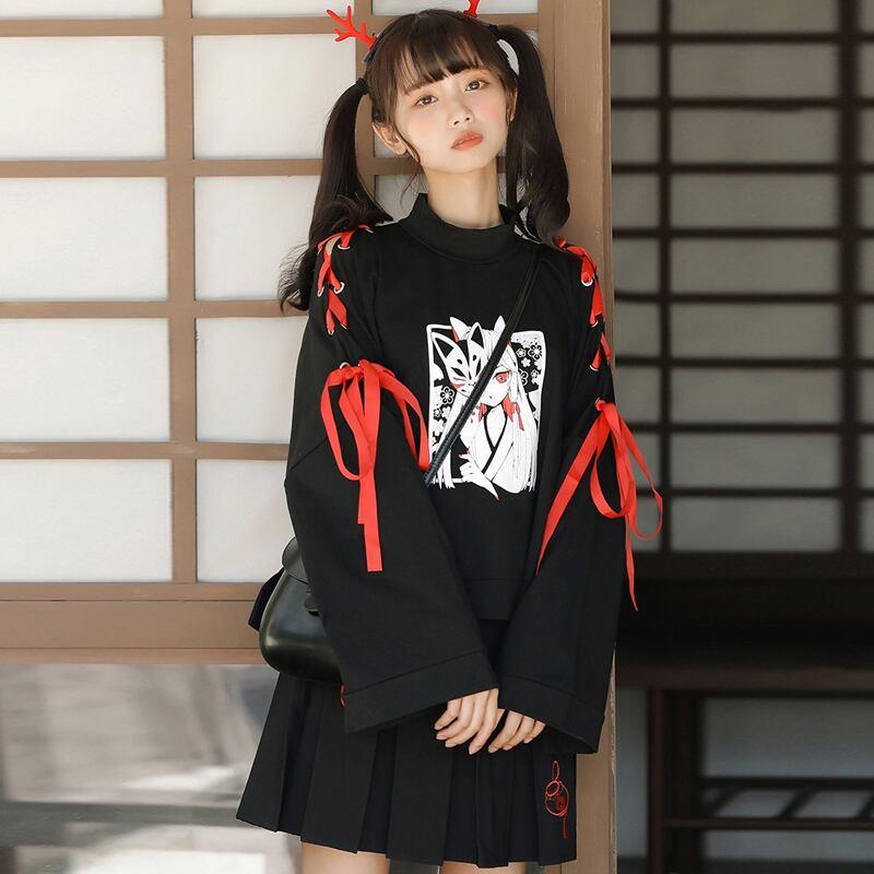 【XIAOLIANGシリーズ】★セットアップ 単品注文★チャイナ風トップスORスカート 改良漢服 S M L ブラック 黒い 可愛い - ChinChic
