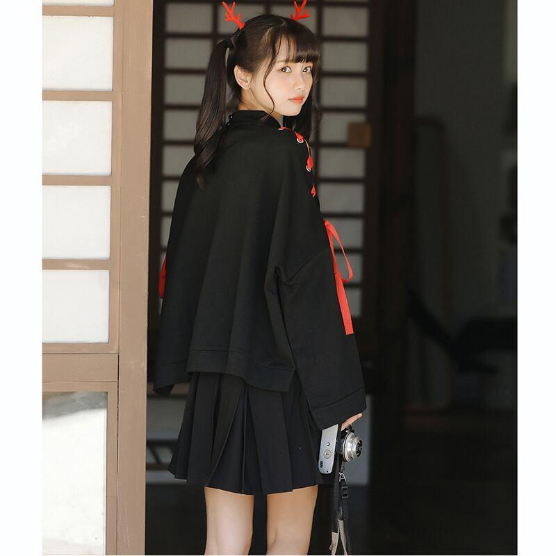 【XIAOLIANGシリーズ】★セットアップ 単品注文★チャイナ風トップスORスカート 改良漢服 S M L ブラック 黒い 可愛い - ChinChic