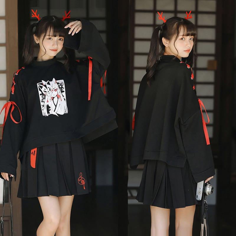 【XIAOLIANGシリーズ】★セットアップ 単品注文★チャイナ風トップスORスカート 改良漢服 S M L ブラック 黒い 可愛い - ChinChic