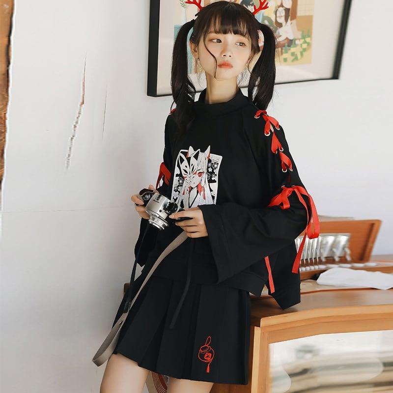 【XIAOLIANGシリーズ】★セットアップ 単品注文★チャイナ風トップスORスカート 改良漢服 S M L ブラック 黒い 可愛い - ChinChic