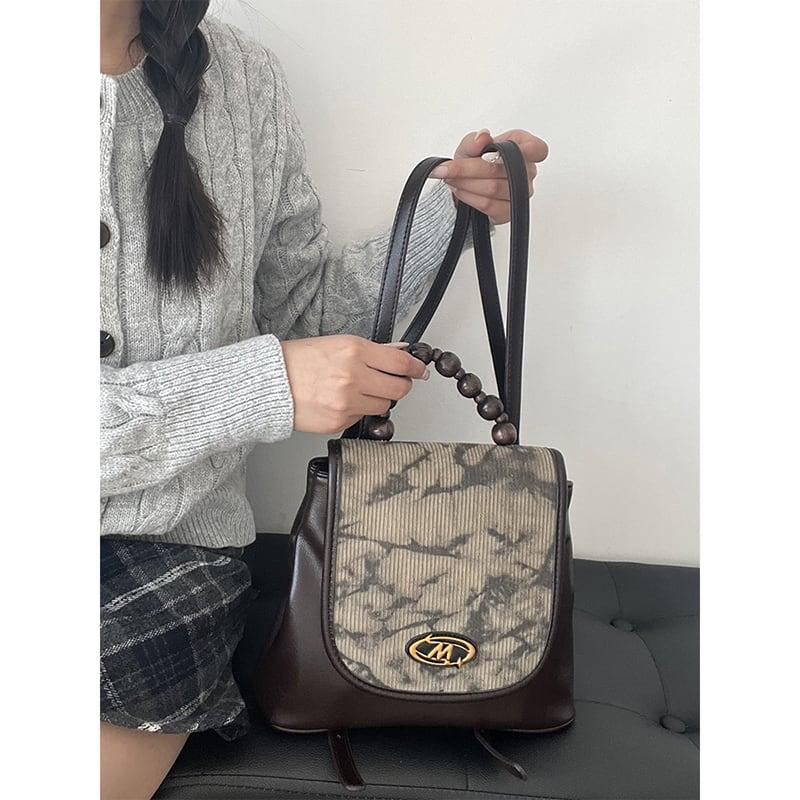 【XIXIシリーズ】★チャイナ風バッグ★ リュック 水墨柄 リュックサック 切り替え ブラウン 可愛い - ChinChic
