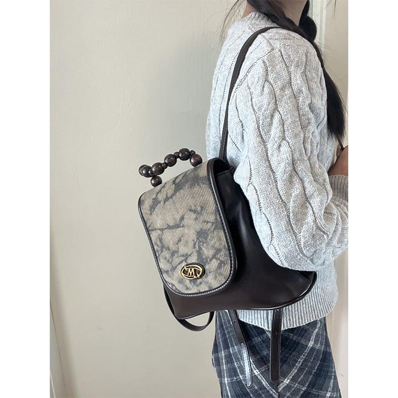 【XIXIシリーズ】★チャイナ風バッグ★ リュック 水墨柄 リュックサック 切り替え ブラウン 可愛い - ChinChic