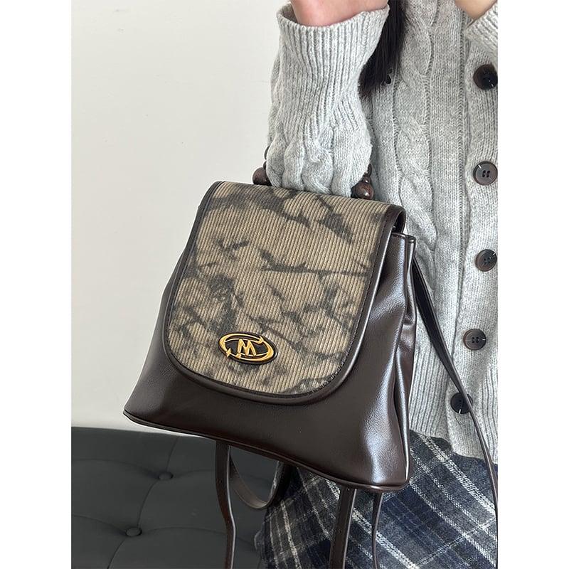 【XIXIシリーズ】★チャイナ風バッグ★ リュック 水墨柄 リュックサック 切り替え ブラウン 可愛い - ChinChic