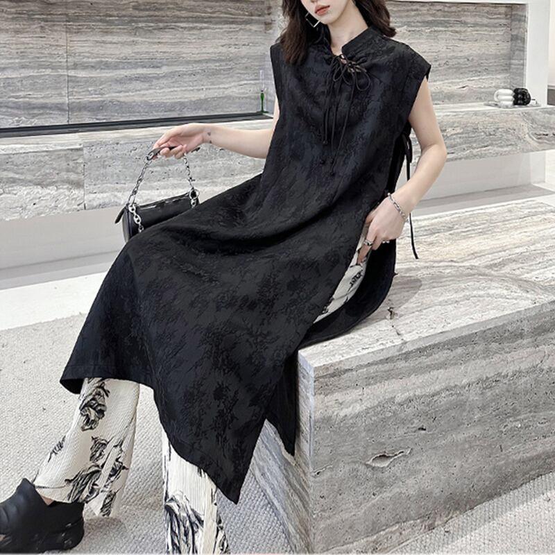 【YIDAOシリーズ】★チャイナ風ワンピース★ 中華服 ブラック 黒い 改良型チャイナドレス スリット - ChinChic