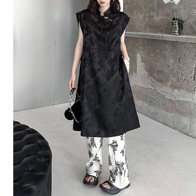 【YIDAOシリーズ】★チャイナ風ワンピース★ 中華服 ブラック 黒い 改良型チャイナドレス スリット - ChinChic