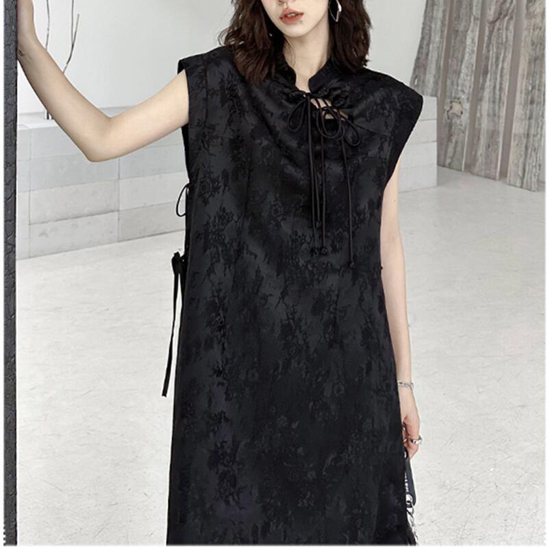 【YIDAOシリーズ】★チャイナ風ワンピース★ 中華服 ブラック 黒い 改良型チャイナドレス スリット - ChinChic