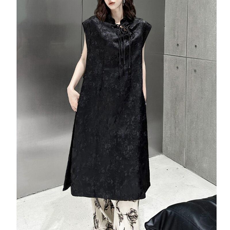 【YIDAOシリーズ】★チャイナ風ワンピース★ 中華服 ブラック 黒い 改良型チャイナドレス スリット - ChinChic