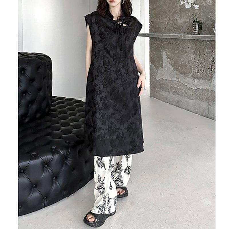 【YIDAOシリーズ】★チャイナ風ワンピース★ 中華服 ブラック 黒い 改良型チャイナドレス スリット - ChinChic
