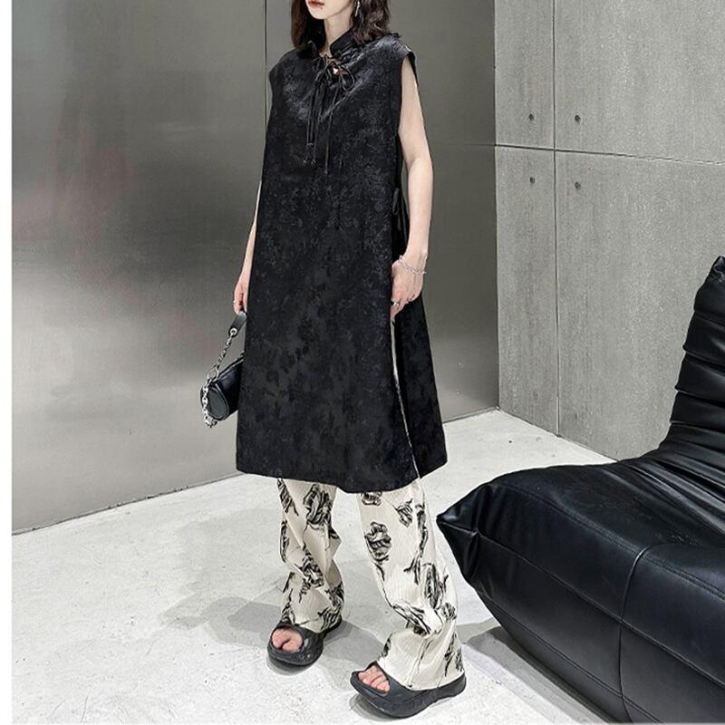 【YIDAOシリーズ】★チャイナ風ワンピース★ 中華服 ブラック 黒い 改良型チャイナドレス スリット - ChinChic
