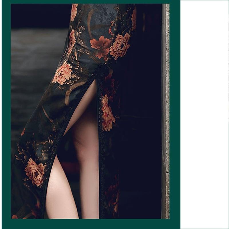 【LETANGシリーズ】★チャイナドレス★ 2COLOR ワンピース ロング丈 結婚式 パーティー デート ブラック レッド - ChinChic