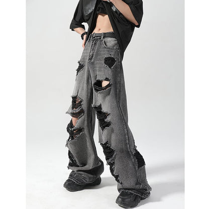 【GZXXシリーズ】デニムパンツ レディース メンズ ボトムス ダメージ加工 黒灰色 おしゃれ