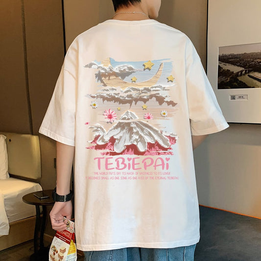 【TBPシリーズ】5色 半袖 Tシャツ トップス 男女兼用 大きいサイズ コットン 雪山 プリント