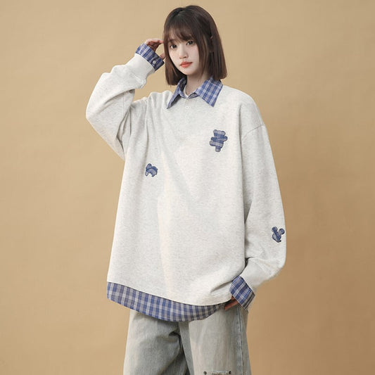 【藤伊曼シリーズ】フェイクレイヤード チェック柄 POLOシャツ 男女兼用 トップス 2色展開 メンズ レディース