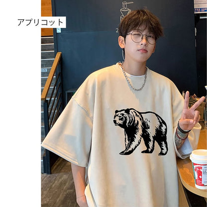 【PPGシリーズ】Tシャツ 半袖 男女兼用 メンズ レディース 大きいサイズ カートゥーン 熊 5色展開 スエード素材 トップス