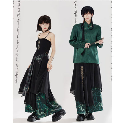 【卿棠---幽篁玉京シリーズ】チャイナ風キャミソール 刺繍入り レディース セクシー ブラック トップス
