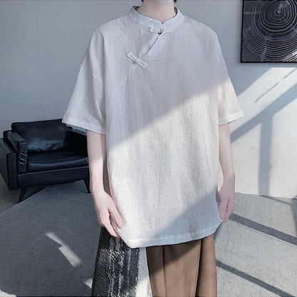 【TIANYIシリーズ】チャイナ風トップス 半袖シャツ 男女兼用 大きいサイズ 3色展開 緑 黒 白