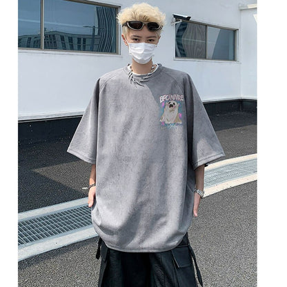 【KADISHOUシリーズ】カートゥーン 幽霊 スエード Tシャツ 男女兼用 大きいサイズ 4色 トップス