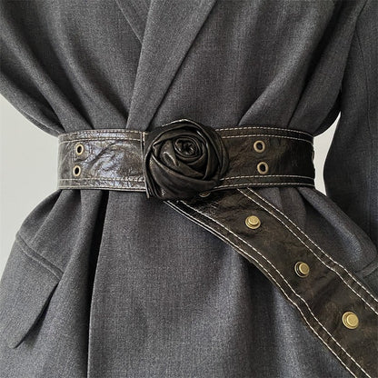 【柳吳偉シリーズ】レディース ベルト PU アクセサリー 小物 ブラック 花柄 可愛い デザイン