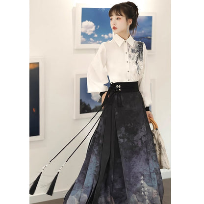 【塵煙雲夢---畫影シリーズ】チャイナ風シャツ トップス 中華服 長袖シャツ 普段着 水墨柄 可愛い おしゃれ